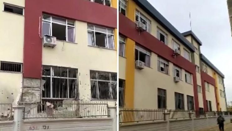 Terör örgütü tarafından fırlatılan roketinin isabet ettiği okuldan birinci imgeler